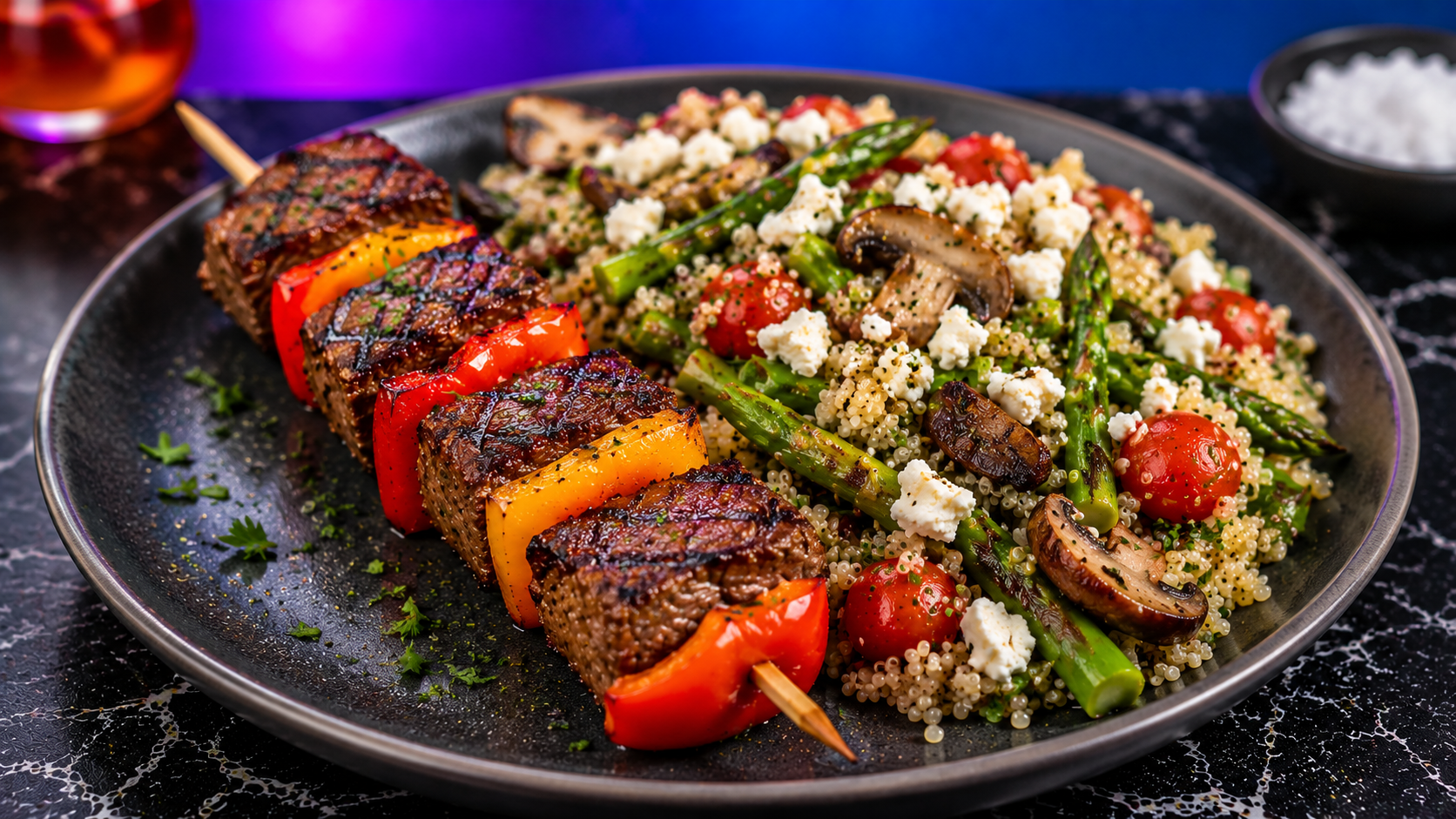 Steak Kabobs & Mediterranean Quinoa Salad