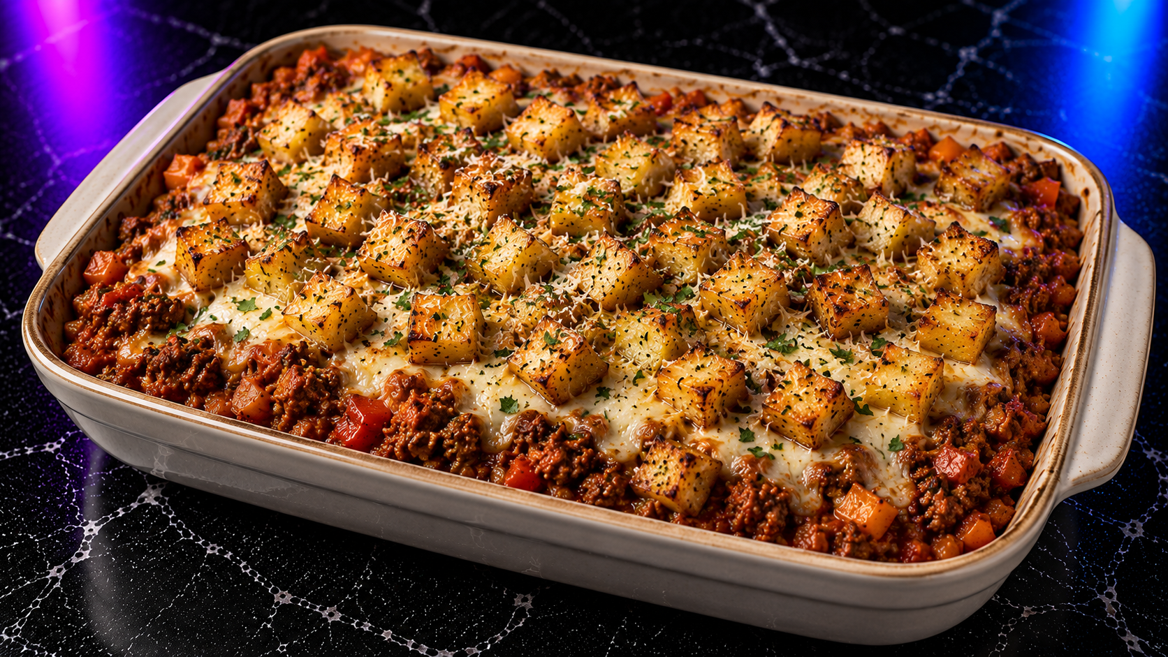 Cheesy Bolognese Crispy Potato Bake