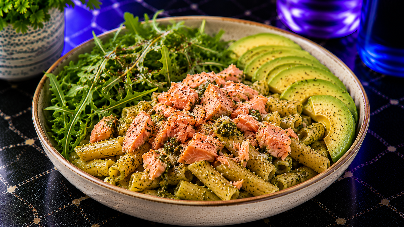 Salmon Pesto Pasta Power Bowl