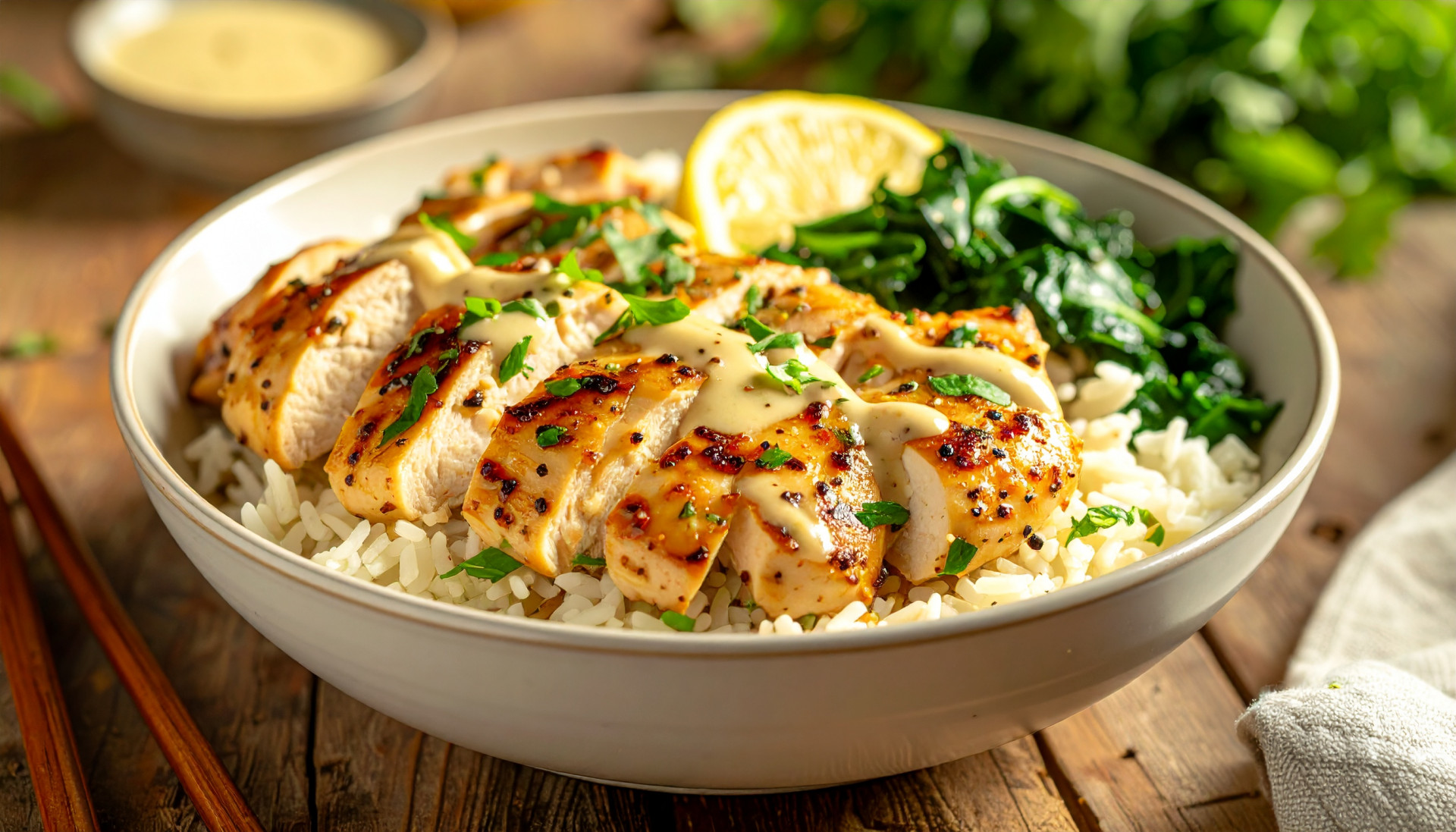 Lemon Garlic Chicken Rice Bowl