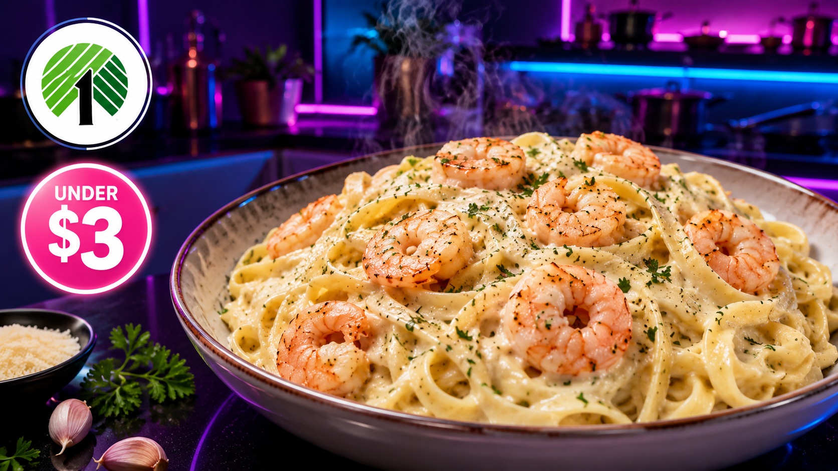 Dollar Tree Garlic Butter Shrimp Alfredo (under $3 per serving)