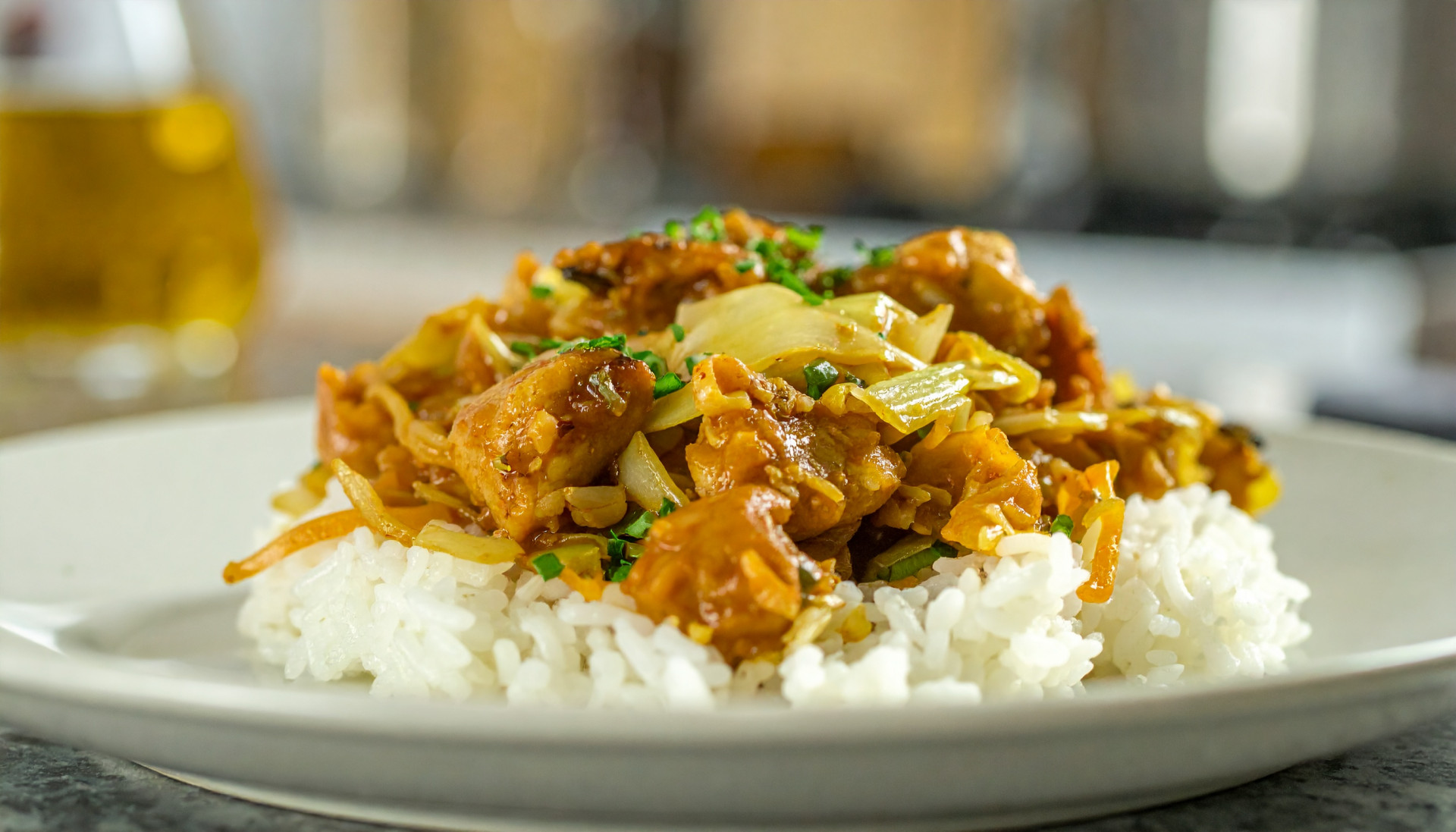 Chicken and Cabbage Stir-Fry over Rice