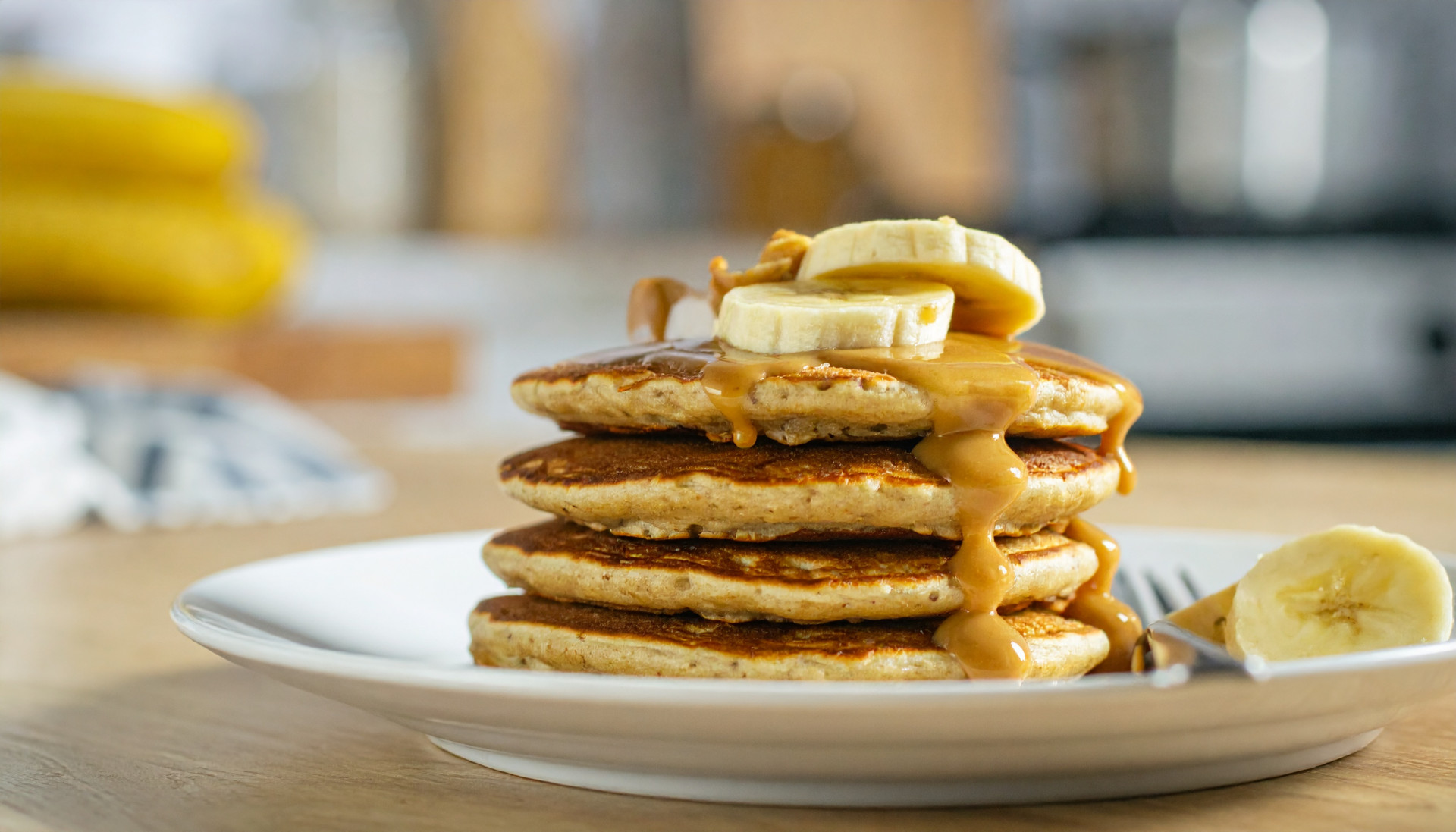 Banana Oat Pancakes with Peanut Butter