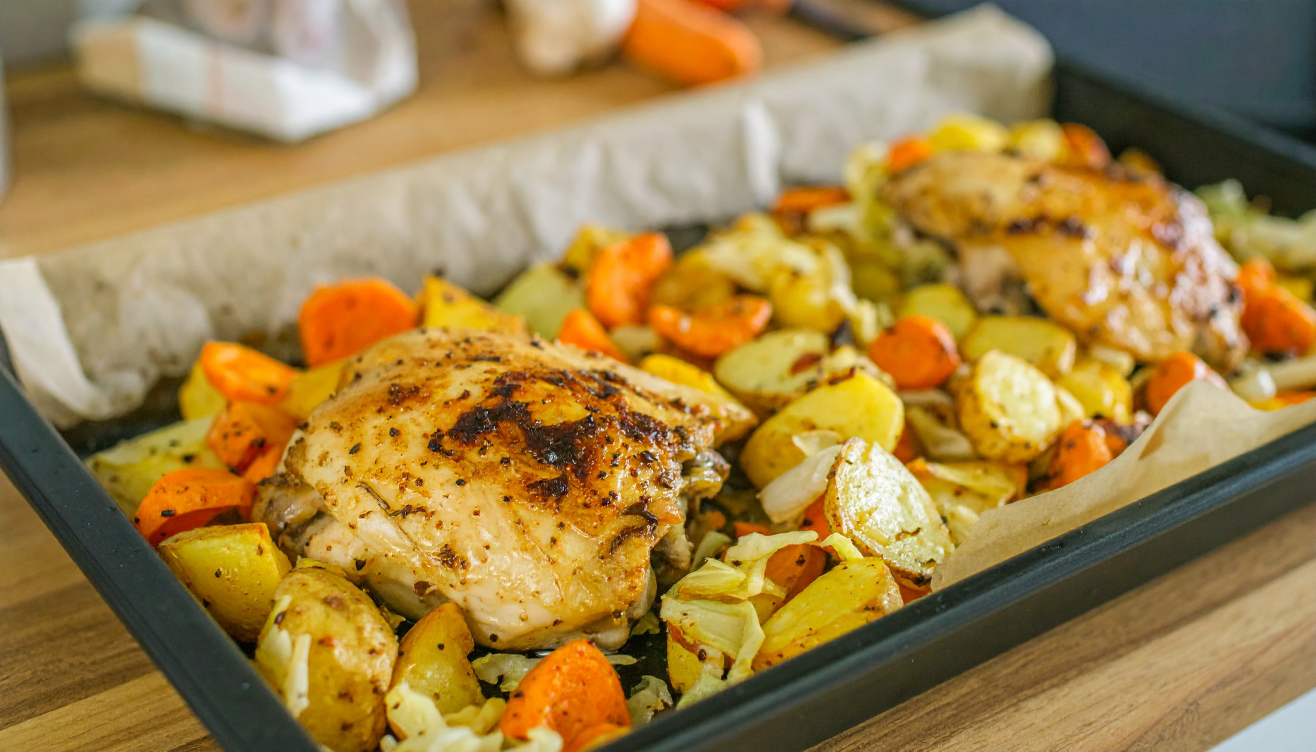 Sheet-Pan Chicken, Potatoes, Cabbage and Carrots