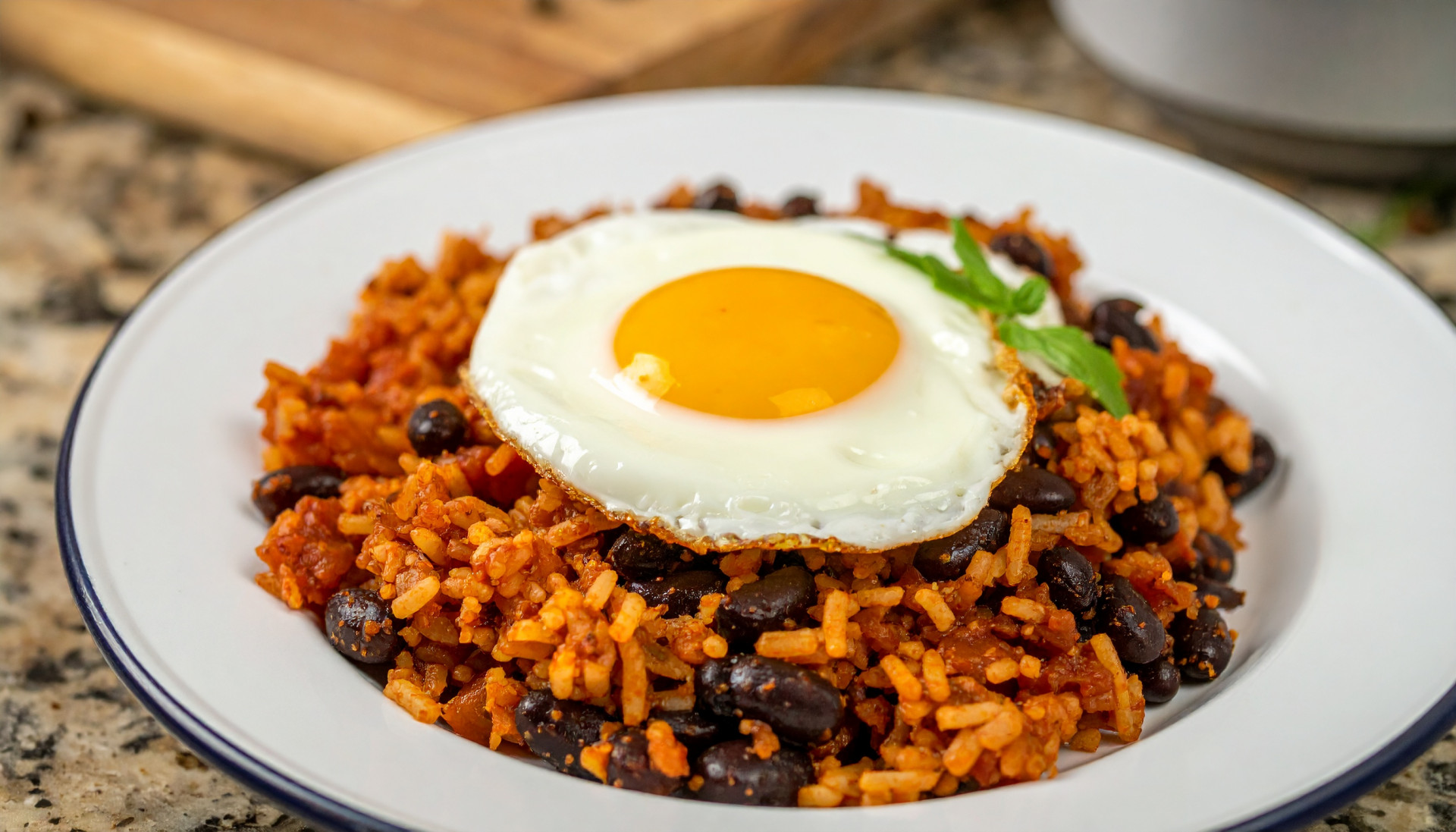 Tomato Black Bean Rice Skillet with a Fried Egg