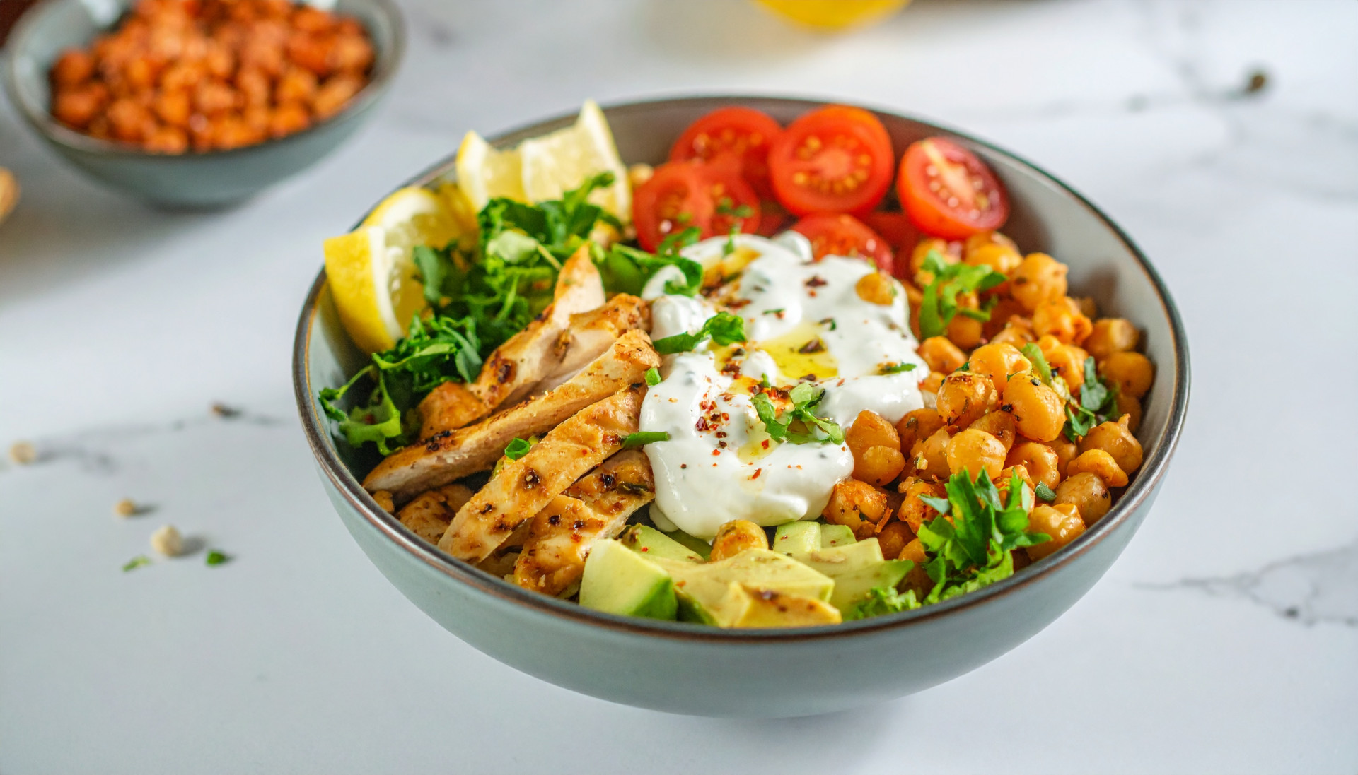 Greek Chicken, Chickpea and Brown Rice Bowl