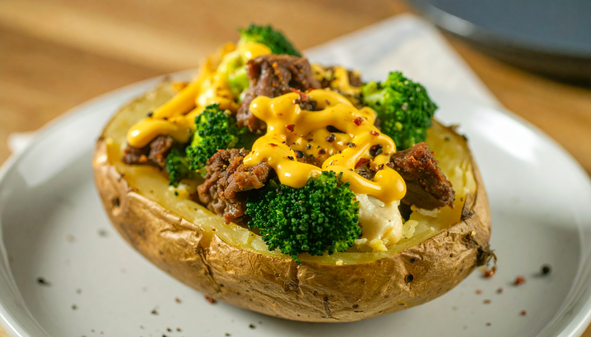 Loaded Steak and Broccoli Baked Potato