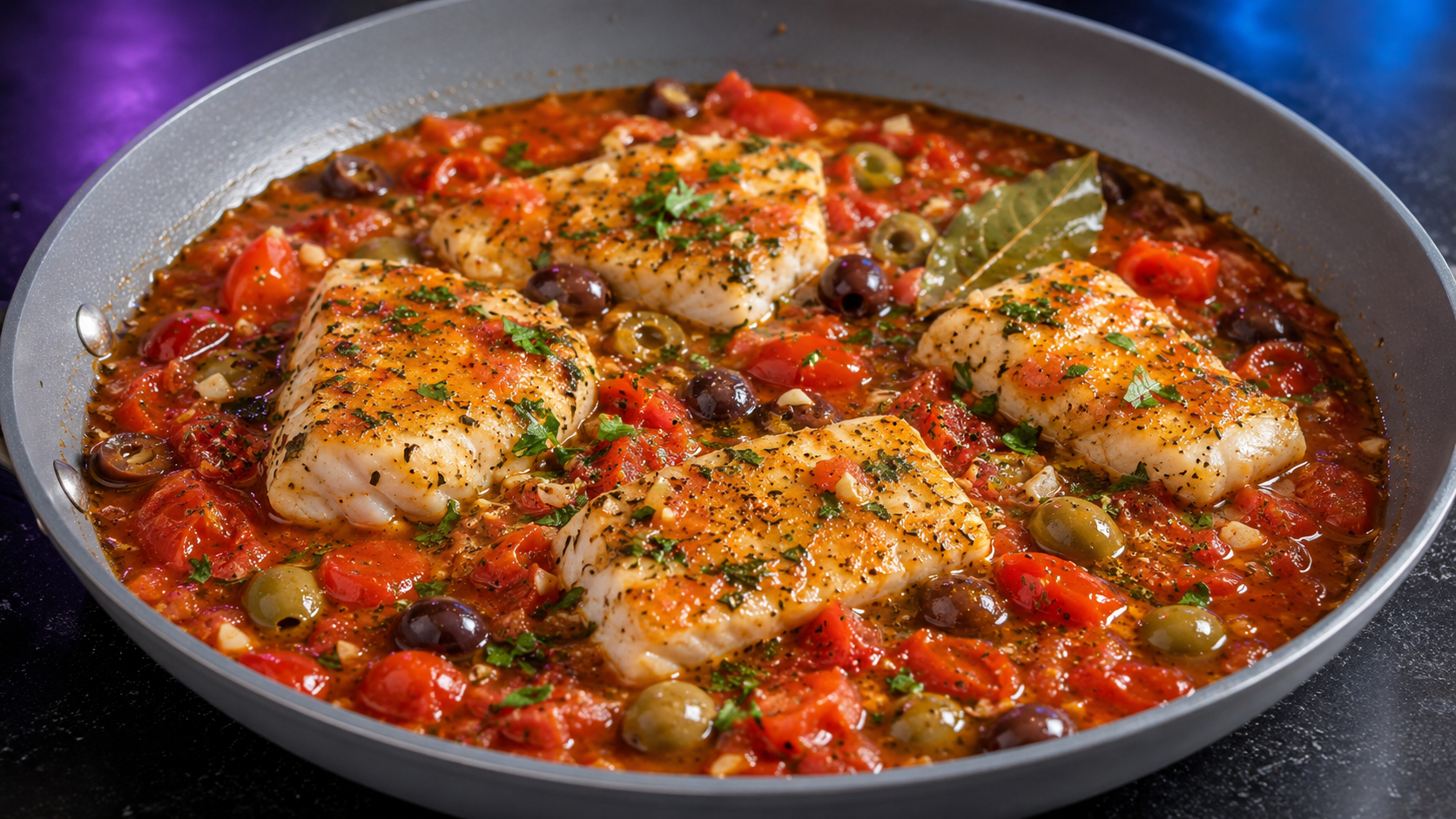 Mediterranean Baked Fish with Tomatoes & Olives
