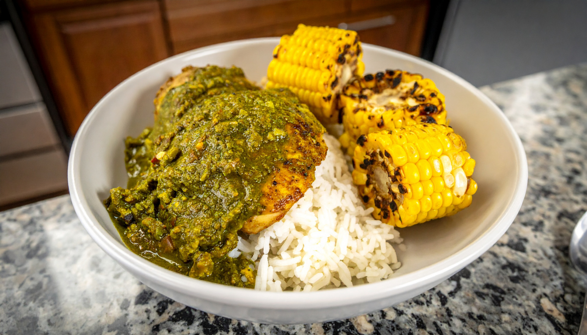 Peruvian-Style Chicken With Coconut Rice and Grilled Corn