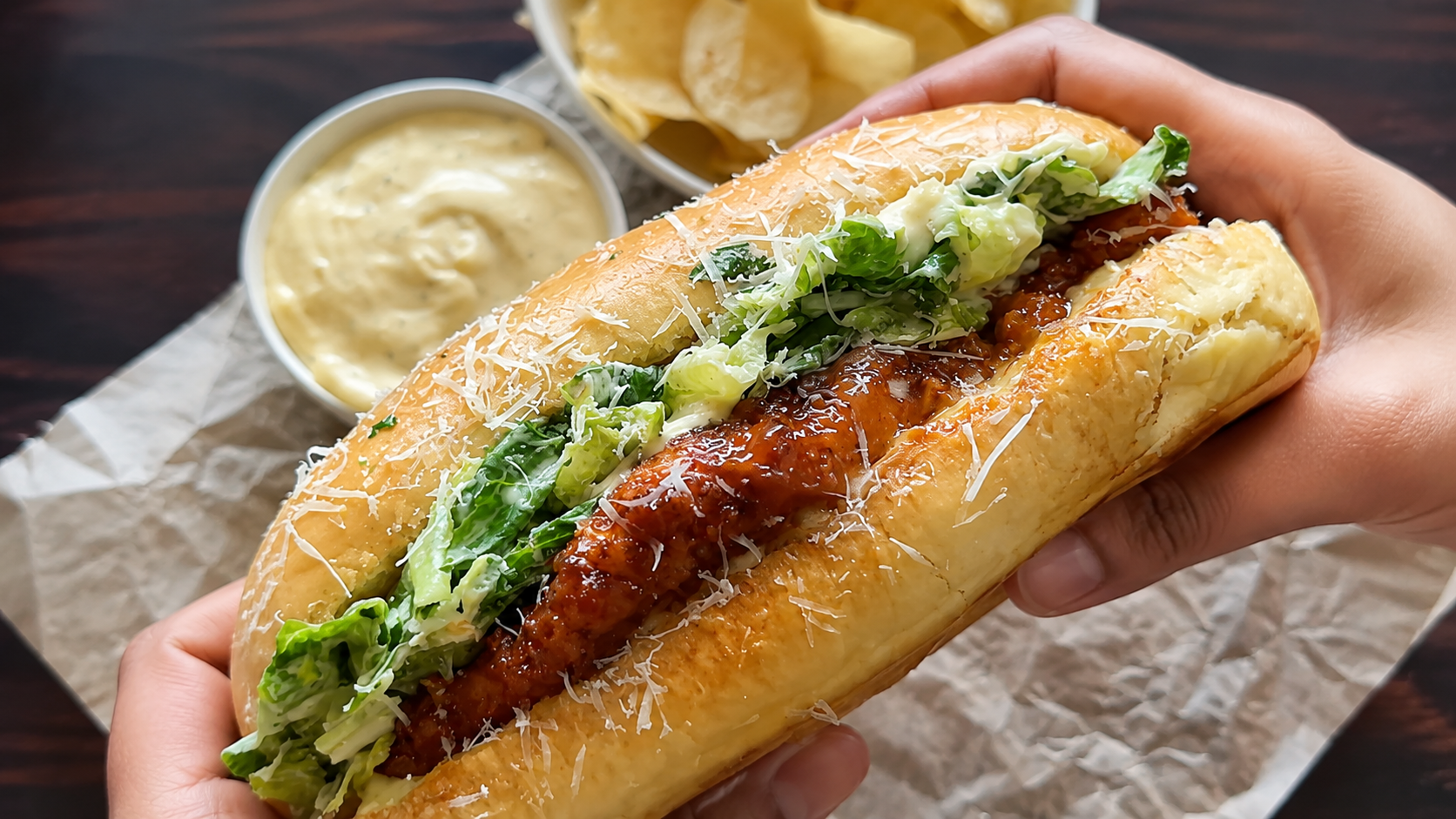 Hot Honey Chicken Caesar Sandwich