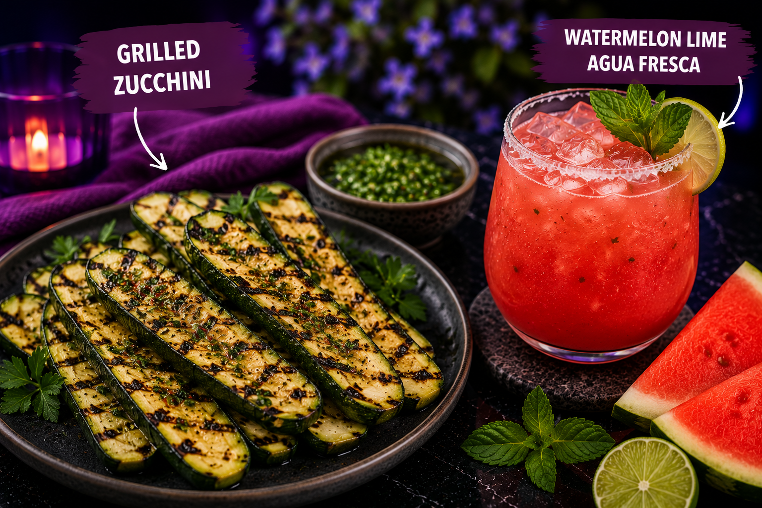 Grilled Zucchini paired with Watermelon Lime Agua Fresca
