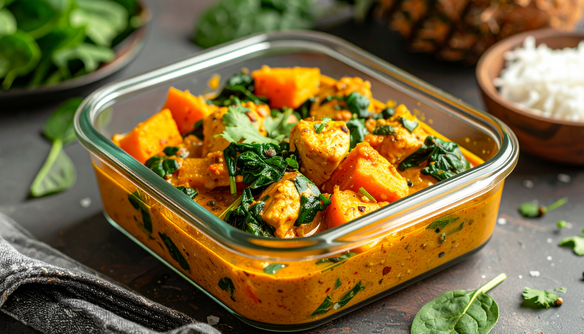 Coconut Chicken Curry with Sweet Potatoes & Spinach