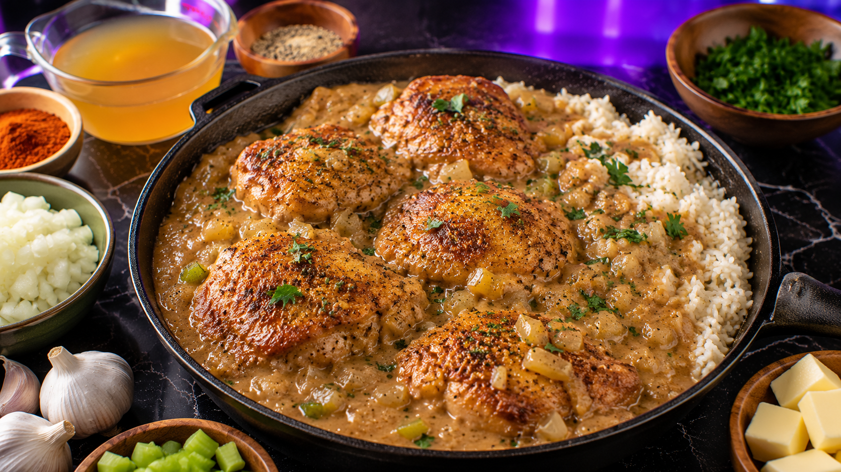Southern Smothered Chicken & Rice