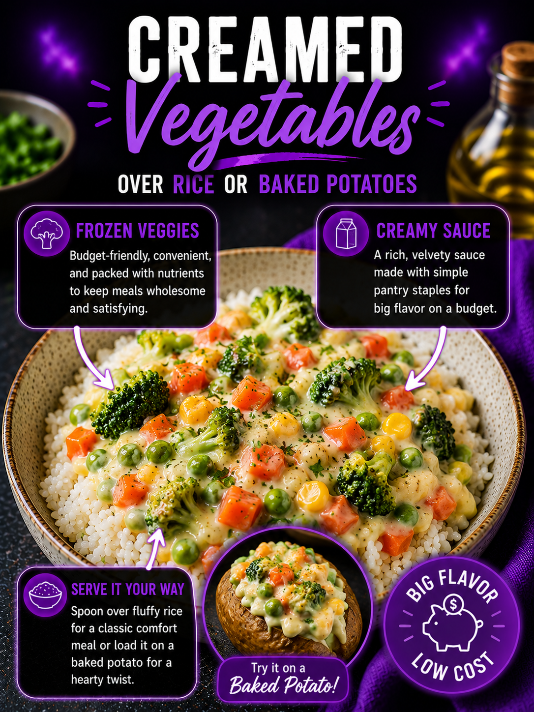 Creamed Vegetables over Rice or Baked Potatoes