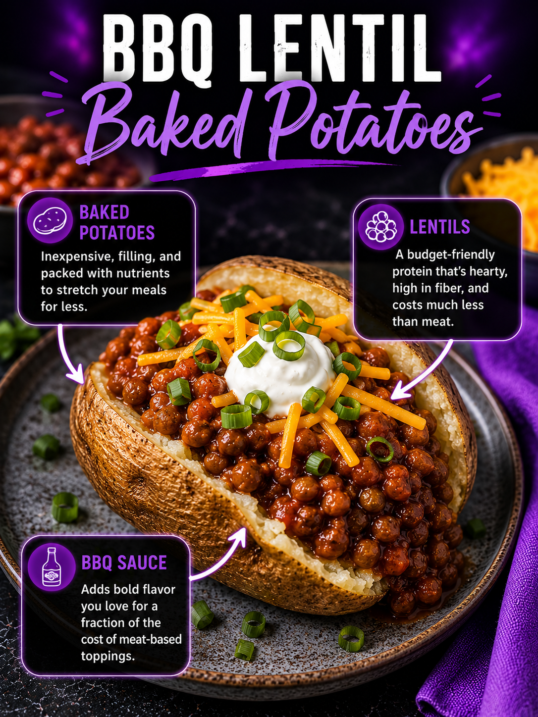 BBQ Lentil Baked Potatoes