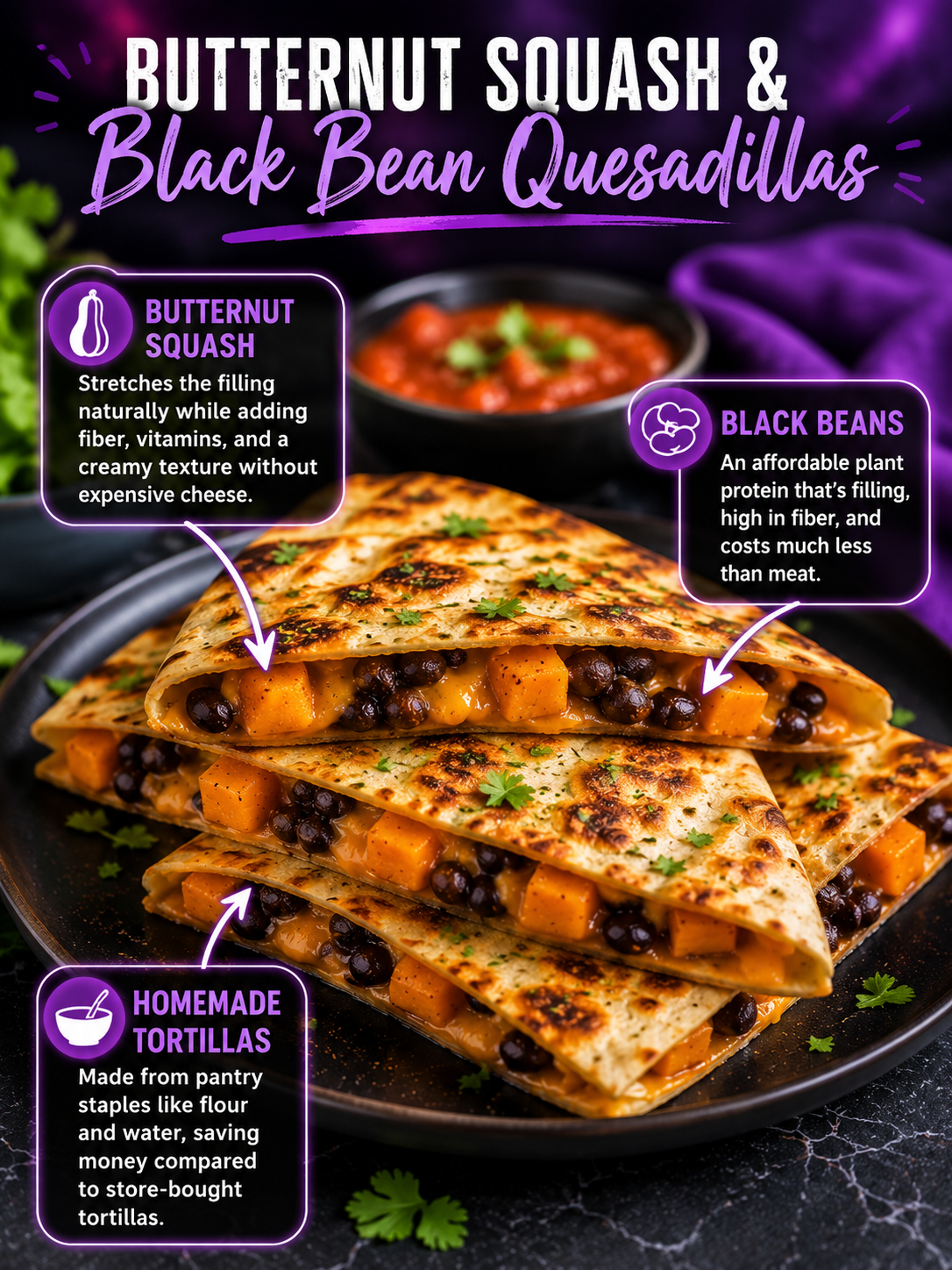 Butternut Squash & Black Bean Quesadillas
