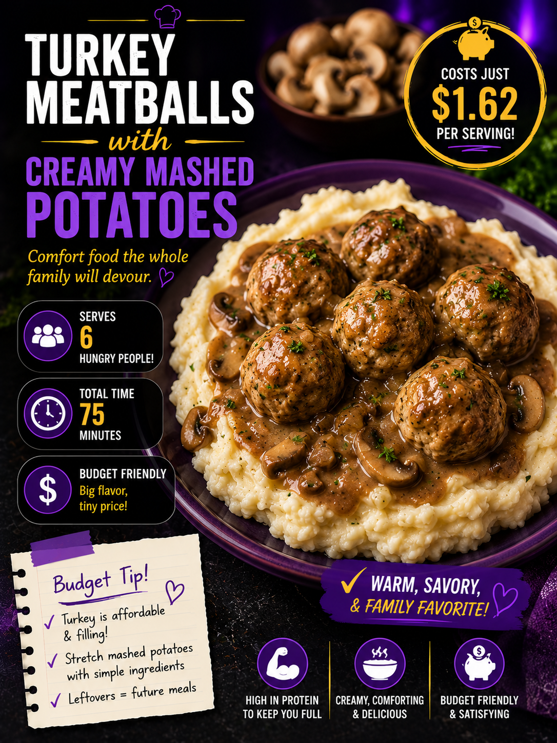 Turkey Meatballs with Creamy Mashed Potatoes