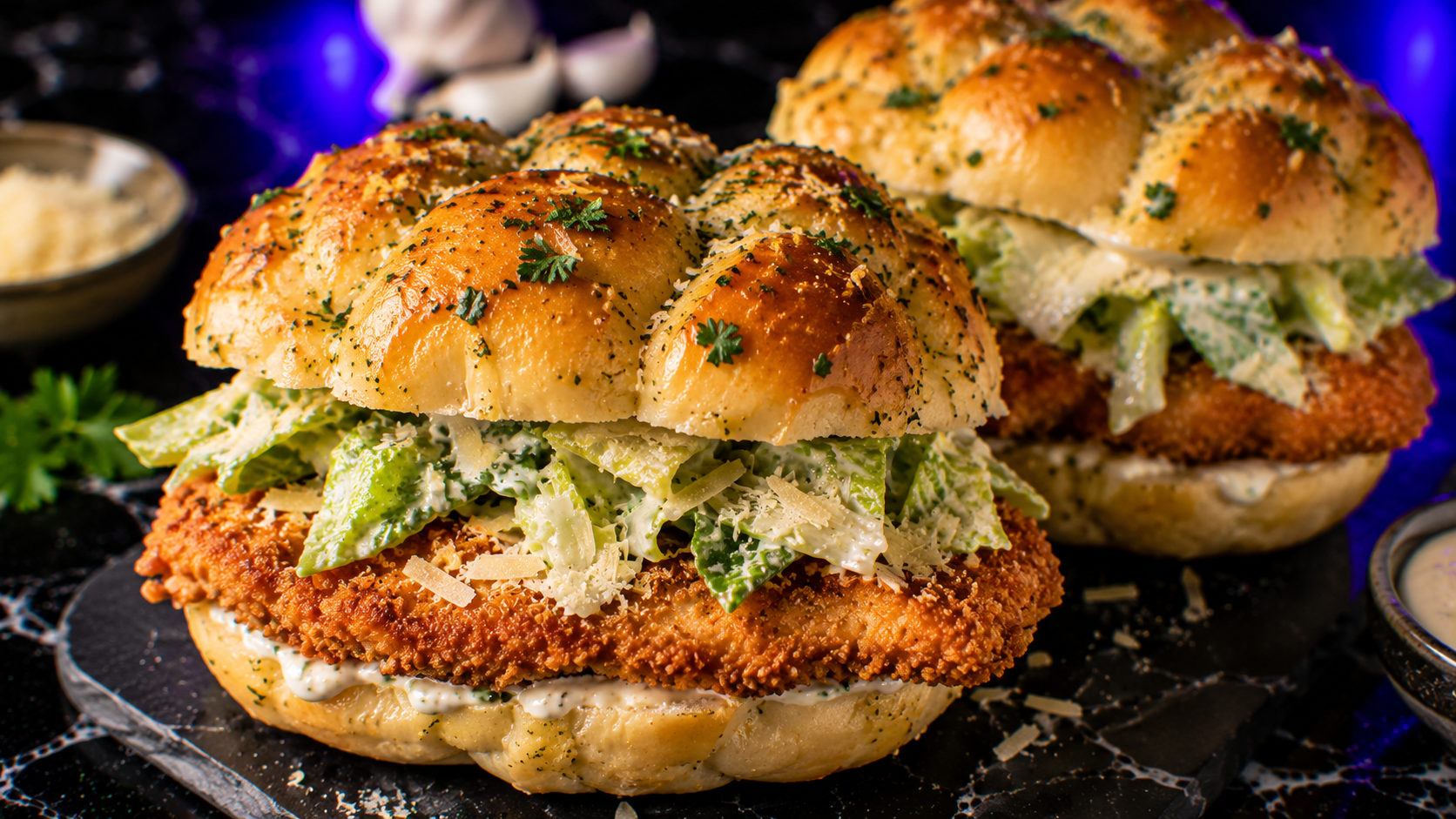 Chicken Caesar Garlic Knot Sandwiches
