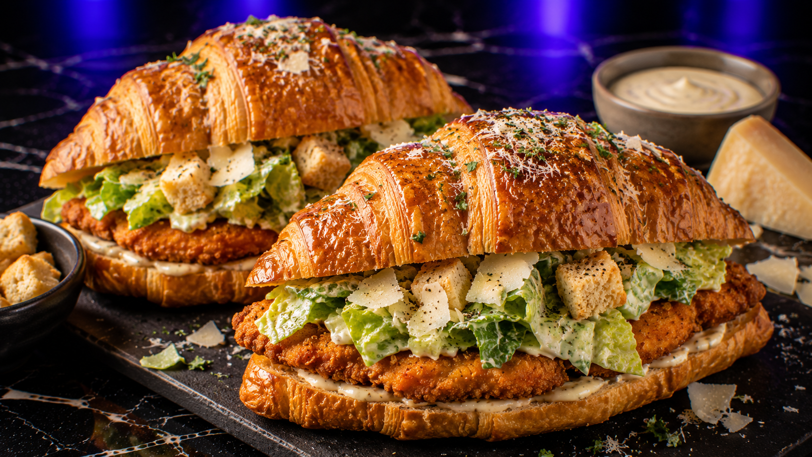 Crispy Chicken Caesar Salad Croissants