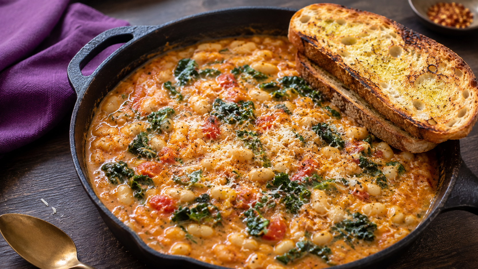 Superfoods Collection: Creamy Tuscan White Beans with Tomatoes, Parmesan, and Kale