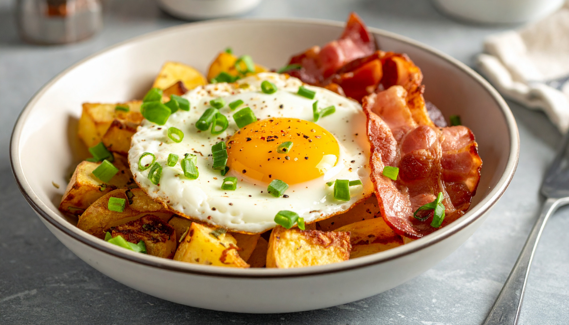 Loaded Bacon, Egg & Crispy Potato Breakfast Bowl