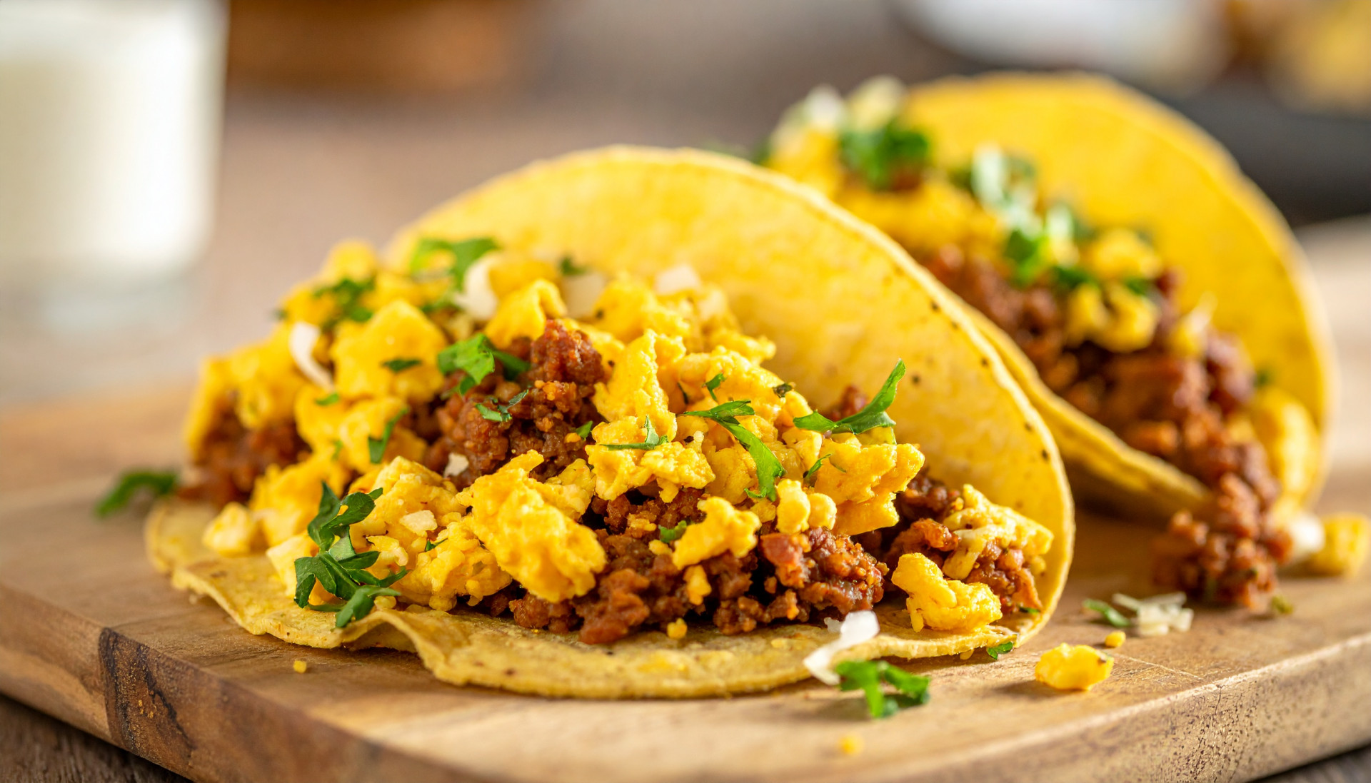 Crispy Sausage, Egg & Cheese Breakfast Tacos