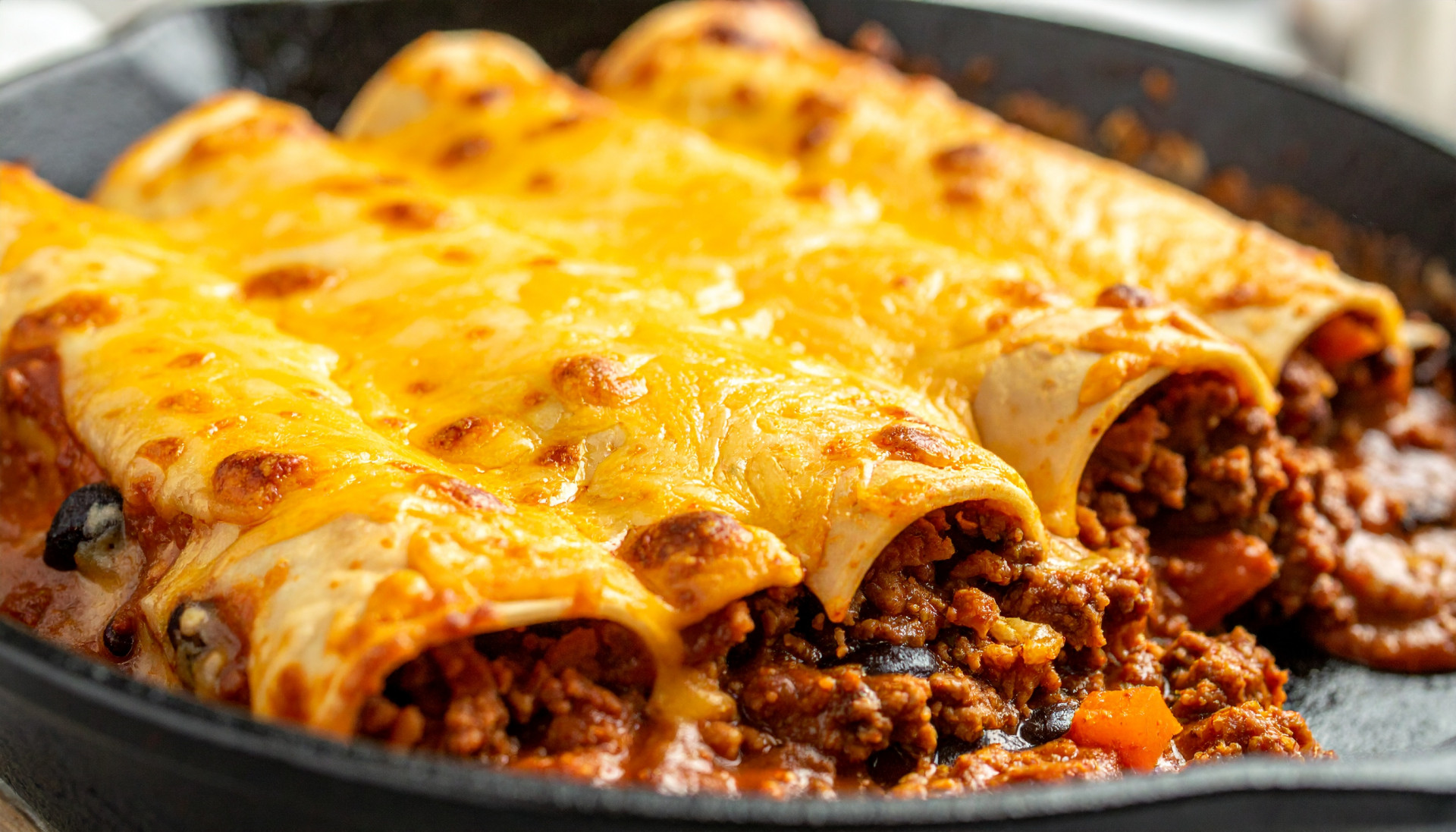 Cheesy Beef & Black Bean Enchilada Skillet