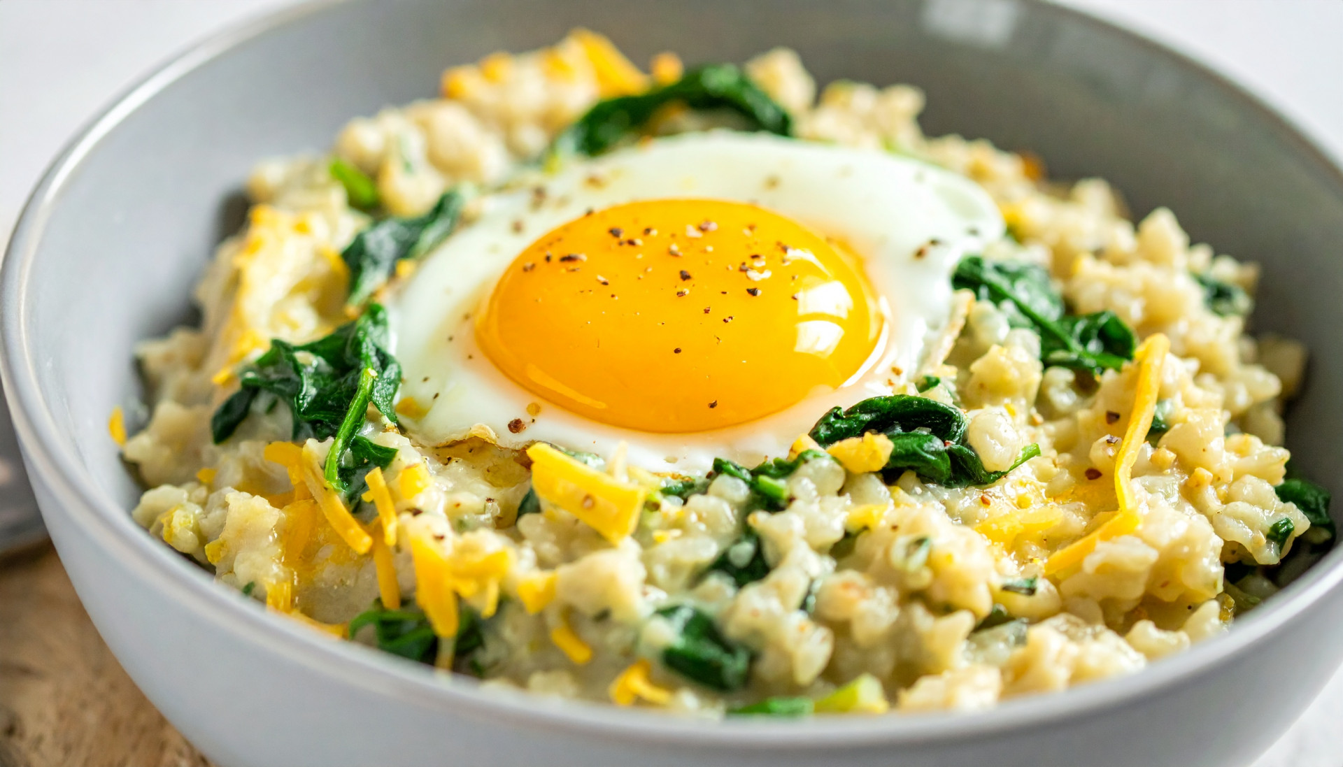 Savory Spinach & Cheddar Oatmeal with Egg
