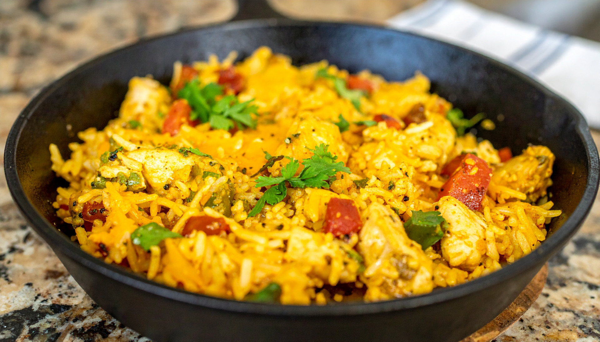 Cheesy Salsa Verde Chicken & Rice Skillet