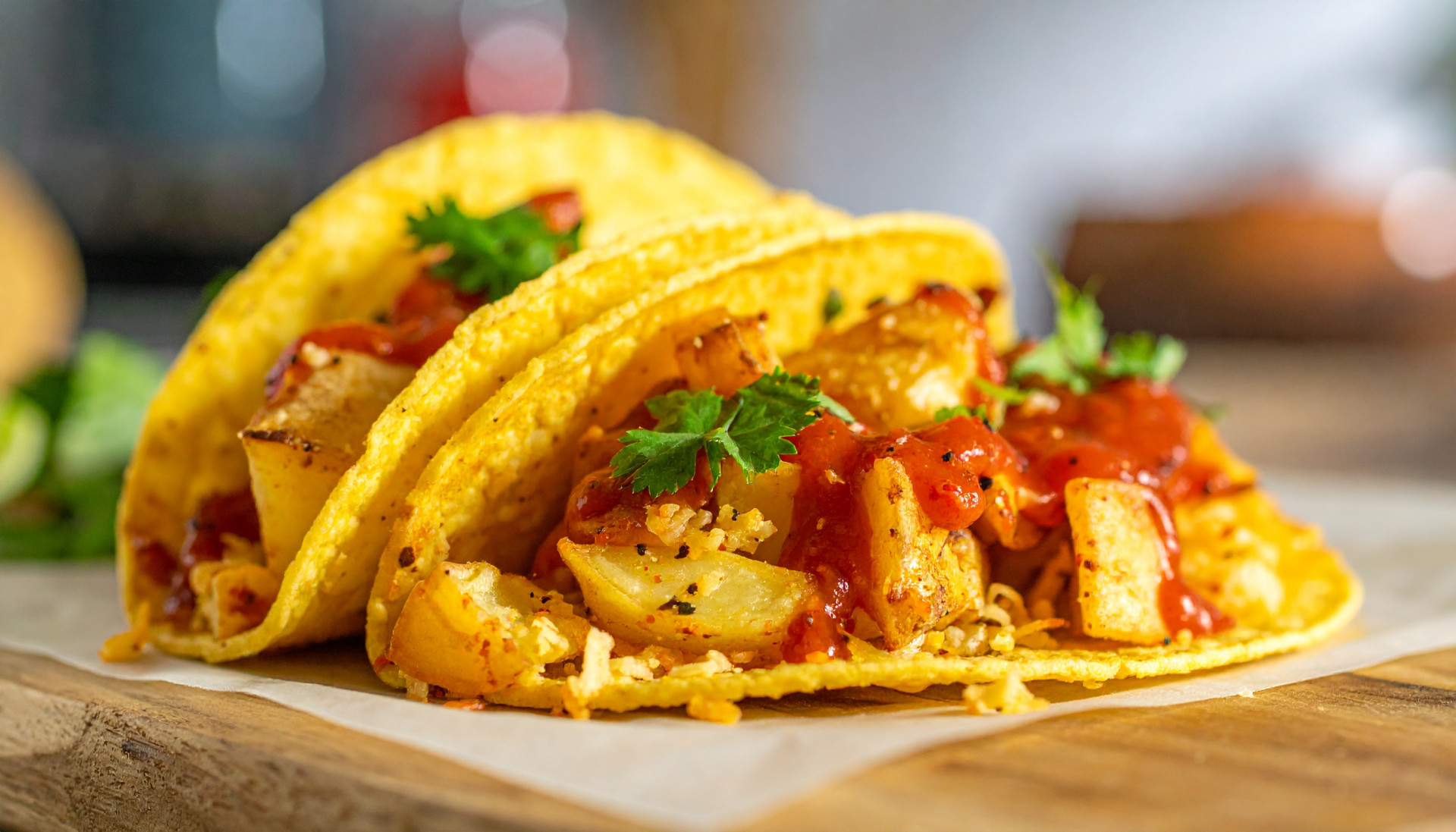 Crispy Potato Taco Wraps with Spicy Sauce