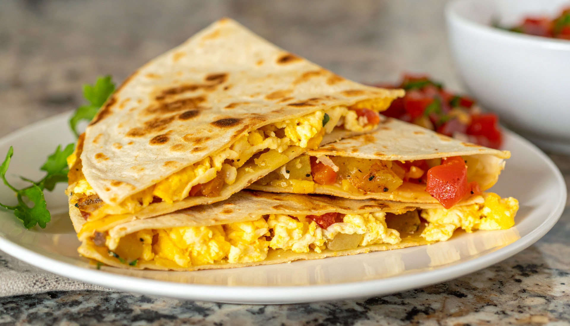 Breakfast Quesadilla with Egg, Potato & Salsa