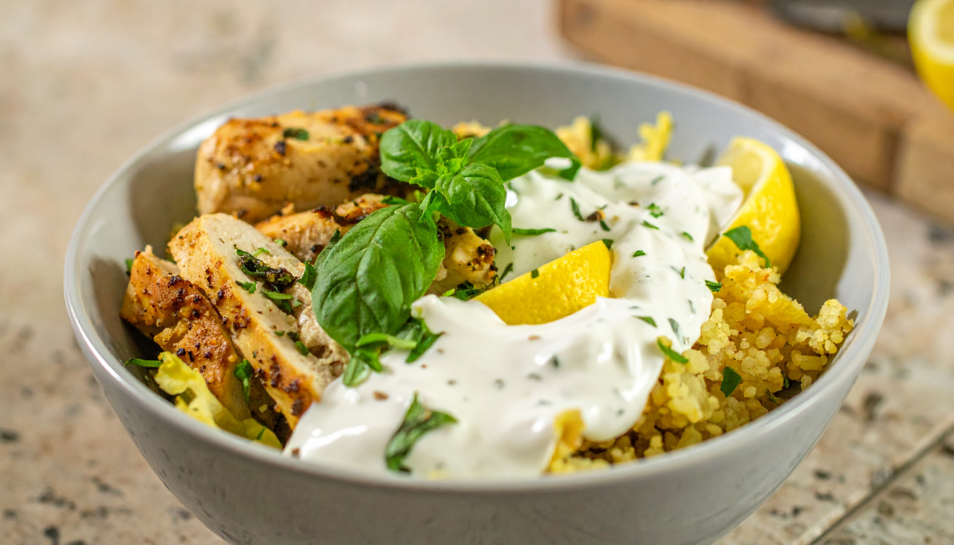 Mediterranean Chicken Bowl with Lemon Herb Yogurt