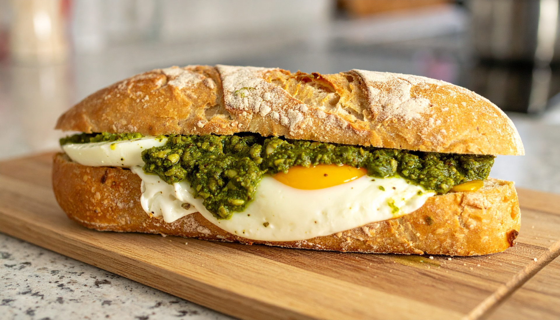 Pesto Egg & Mozzarella Breakfast Sandwich