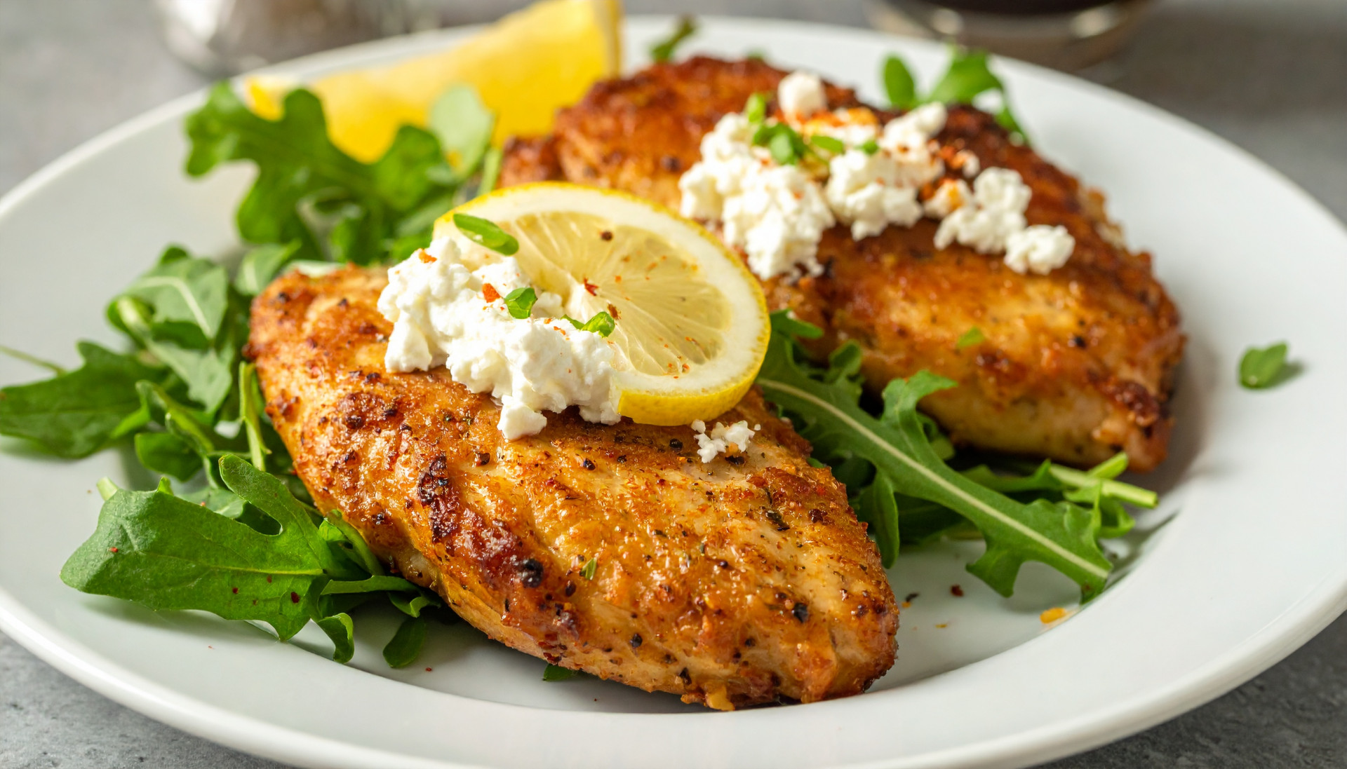 Hot Honey Chicken Cutlets with Whipped Feta & Lemony Arugula