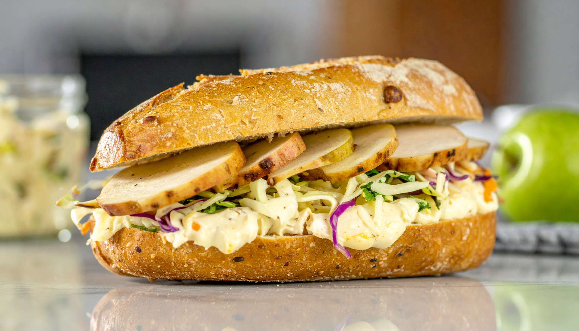 Turkey, White Cheddar & Apple Sandwich with Dijon Slaw