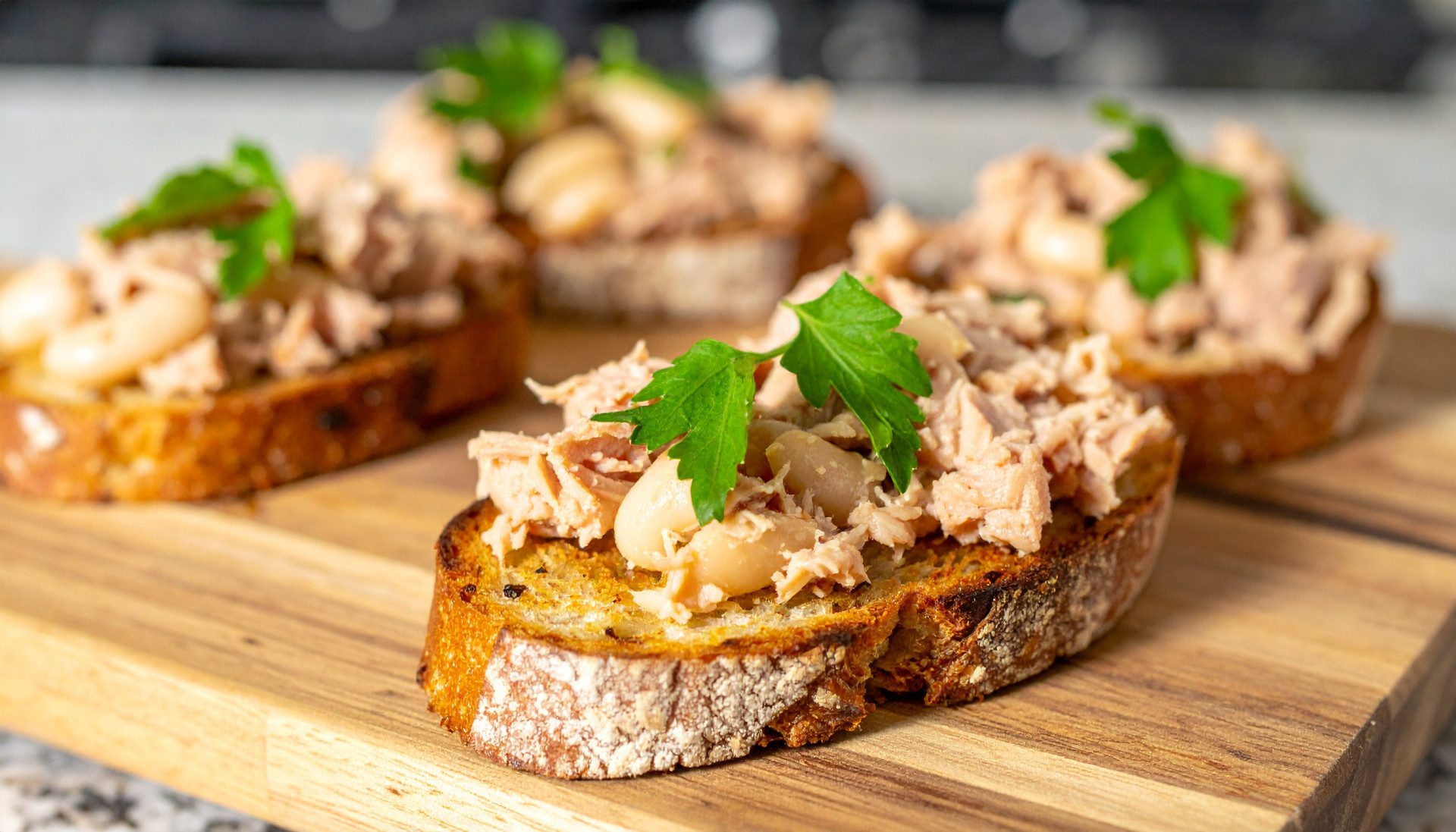 Mediterranean Tuna and White Bean Toasts