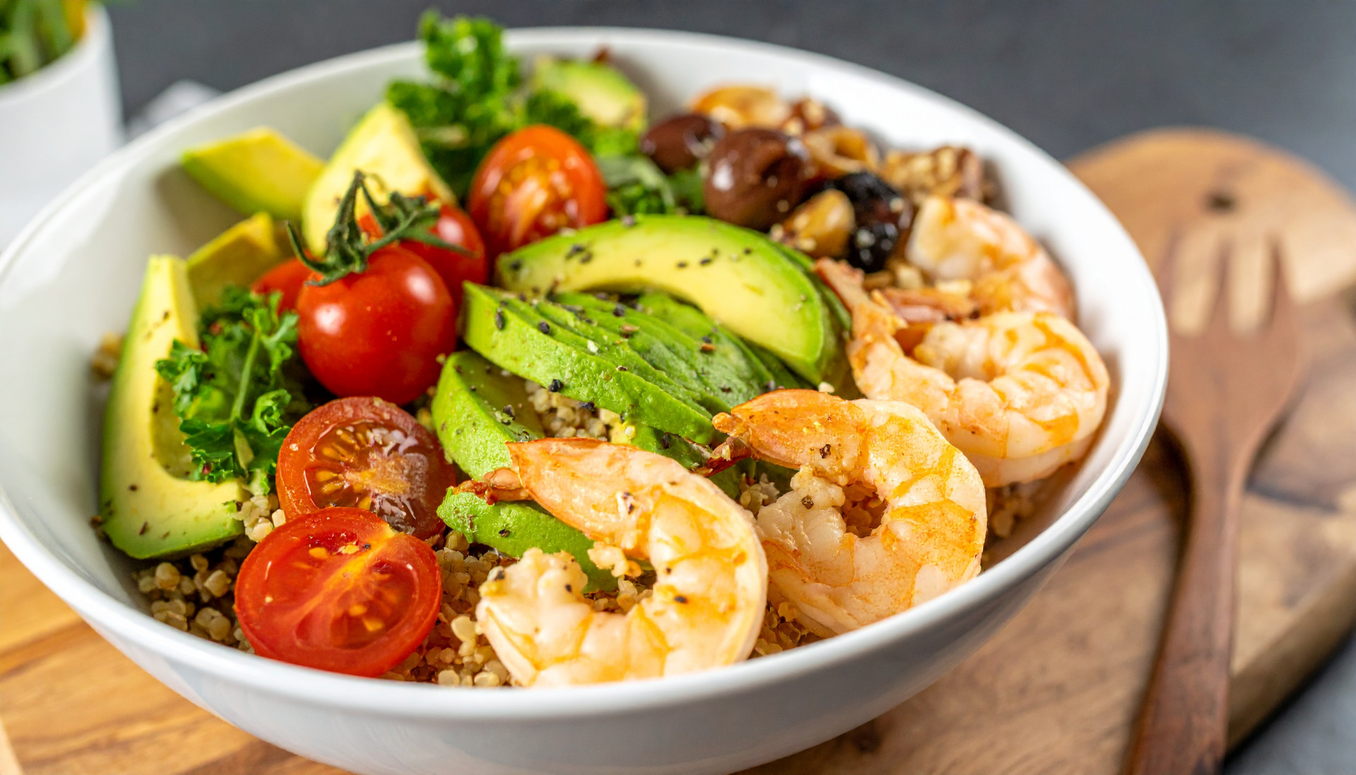Shrimp and Avocado Mediterranean Grain Bowl