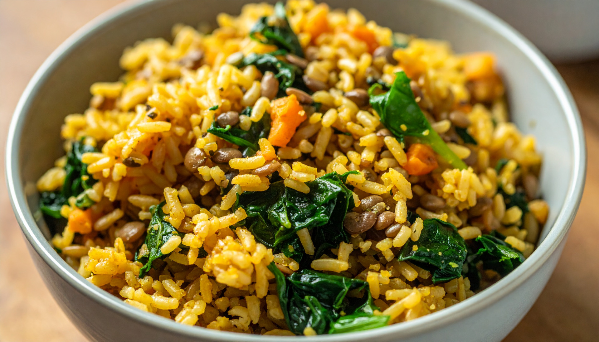 Warm Lentil and Spinach Rice Bowl