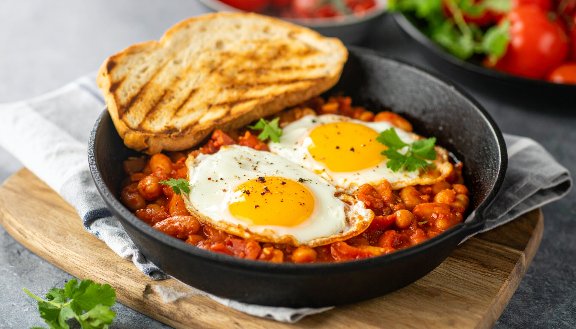 Tomato and Black Bean Skillet with Baked Eggs