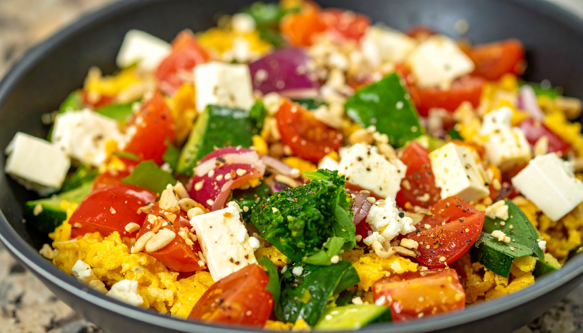 Mediterranean Veggie & Feta Scramble