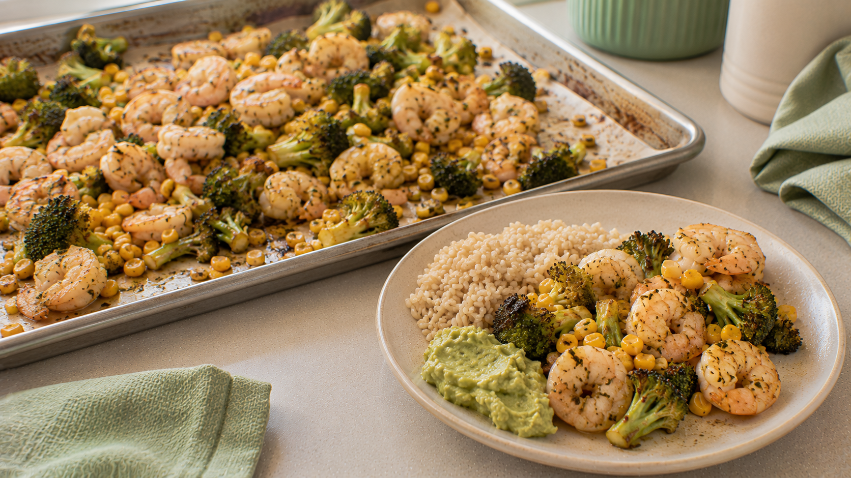 Garlic Lime Shrimp Corn Broccoli Sheet Pan
