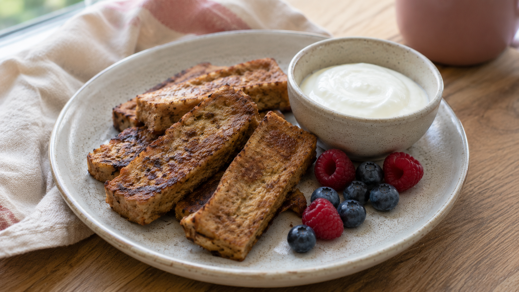 Leftover Berry French Toast Fingers with Greek Yogurt