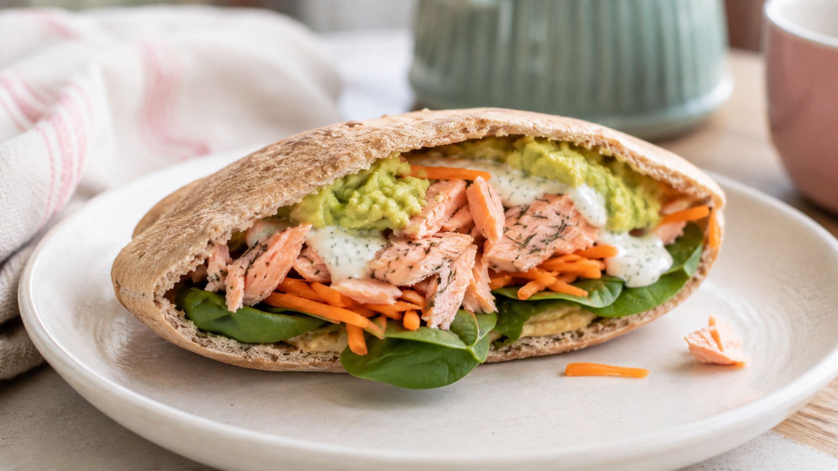 Lemon Dill Salmon Goddess Pita