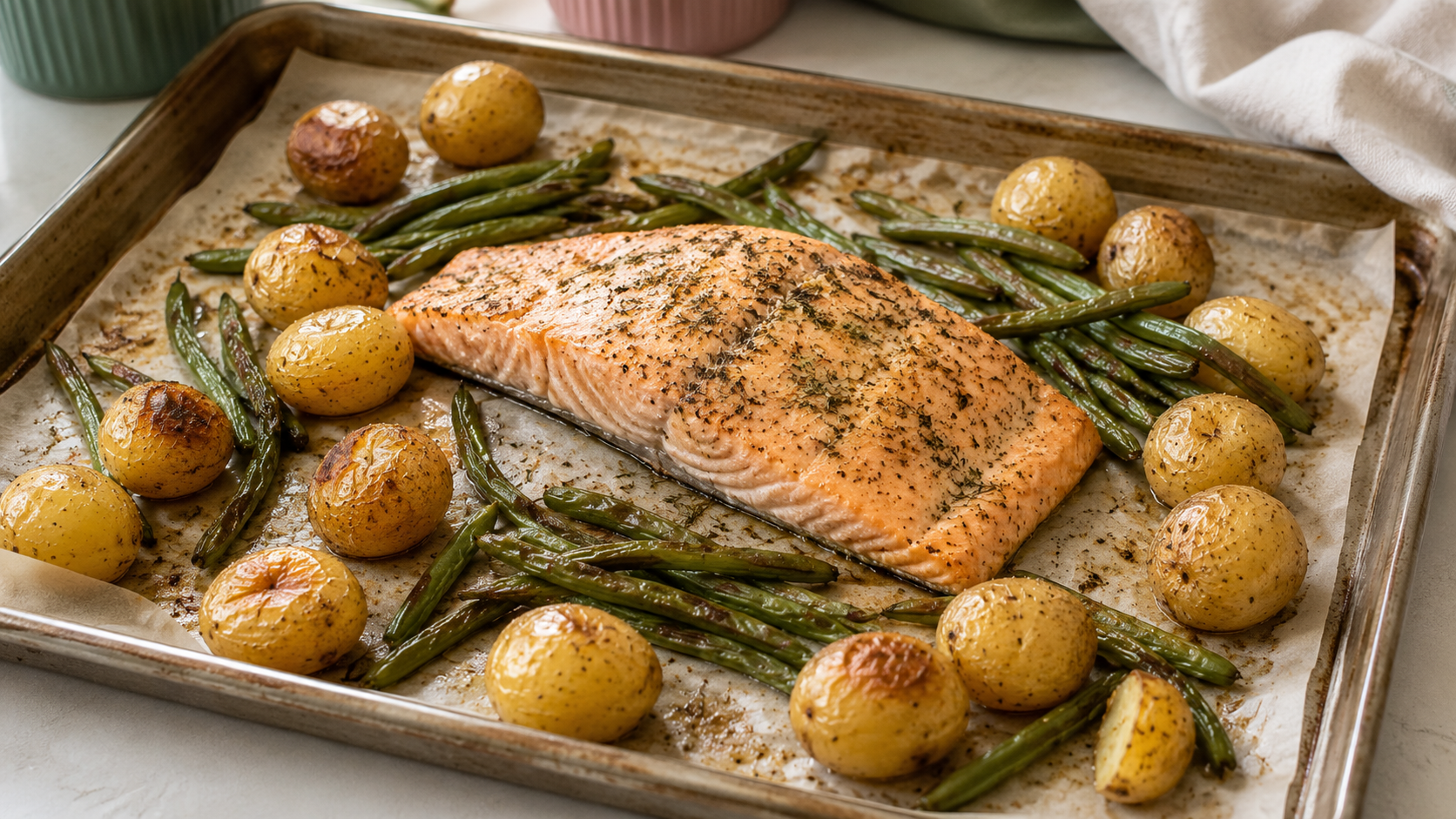 Lemon Dill Salmon Green Beans and Baby Potatoes