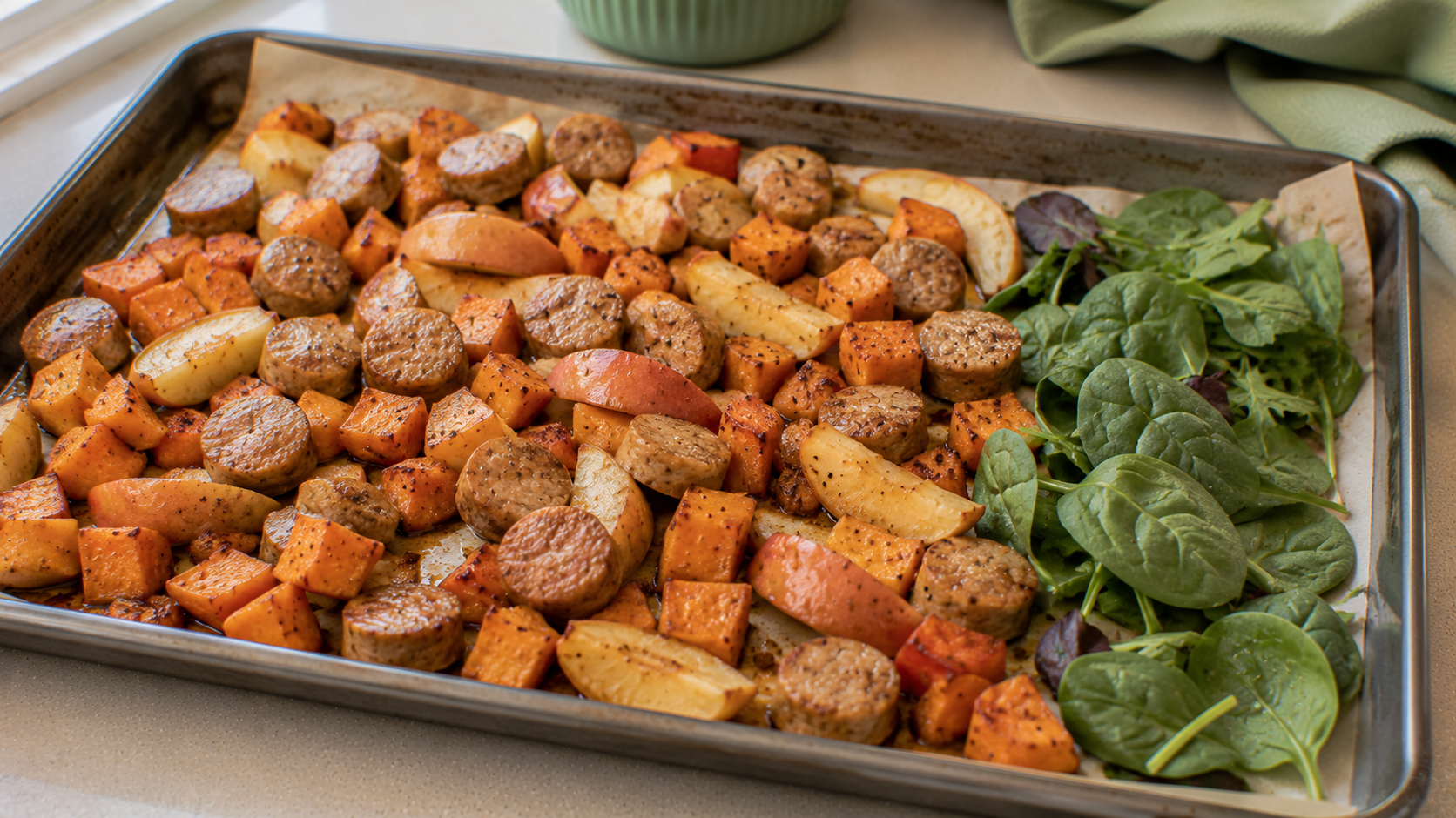 Maple Chicken Sausage Sweet Potato Apple Sheet Pan