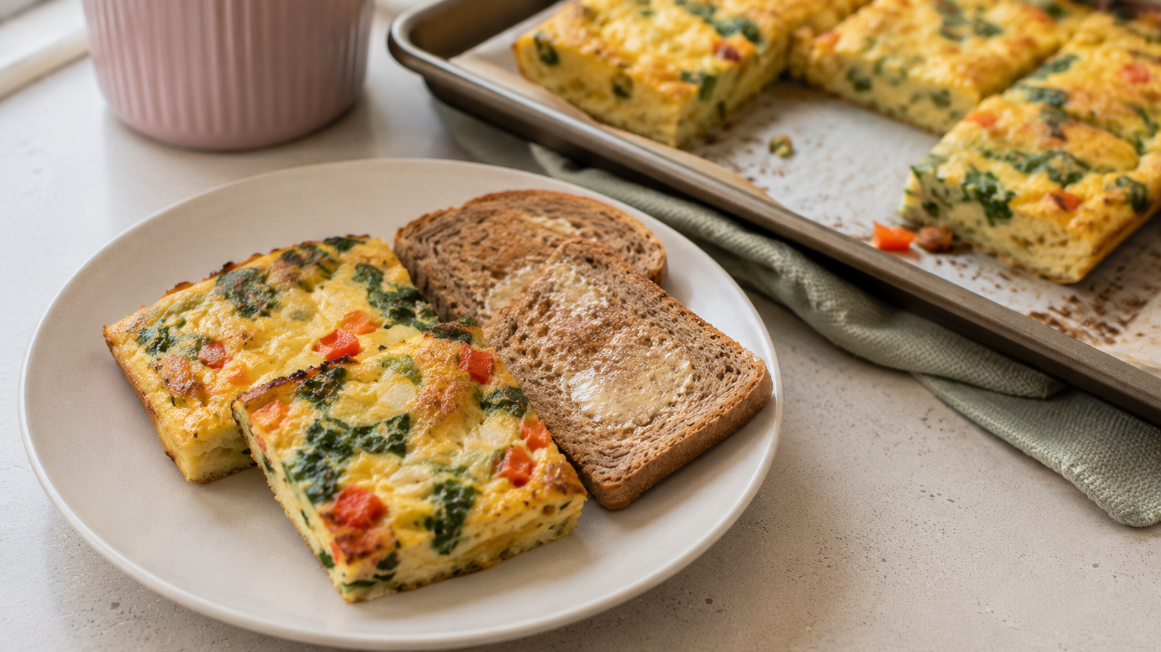 Sheet Pan Egg and Veggie Squares with Toast