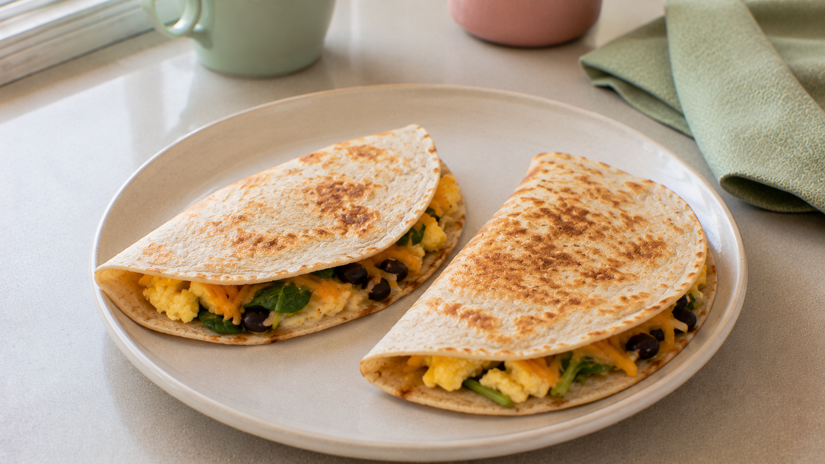 Sheet Pan Egg Bean Cheese Quesadillas