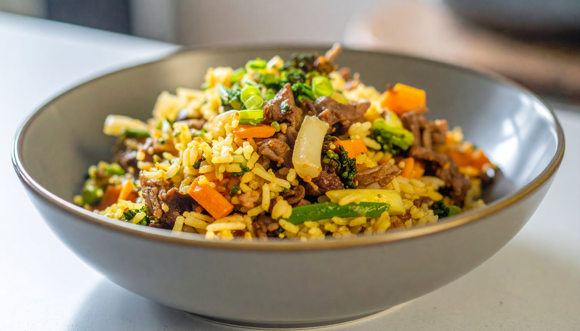 Crispy Beef & Veggie Rice Bowls