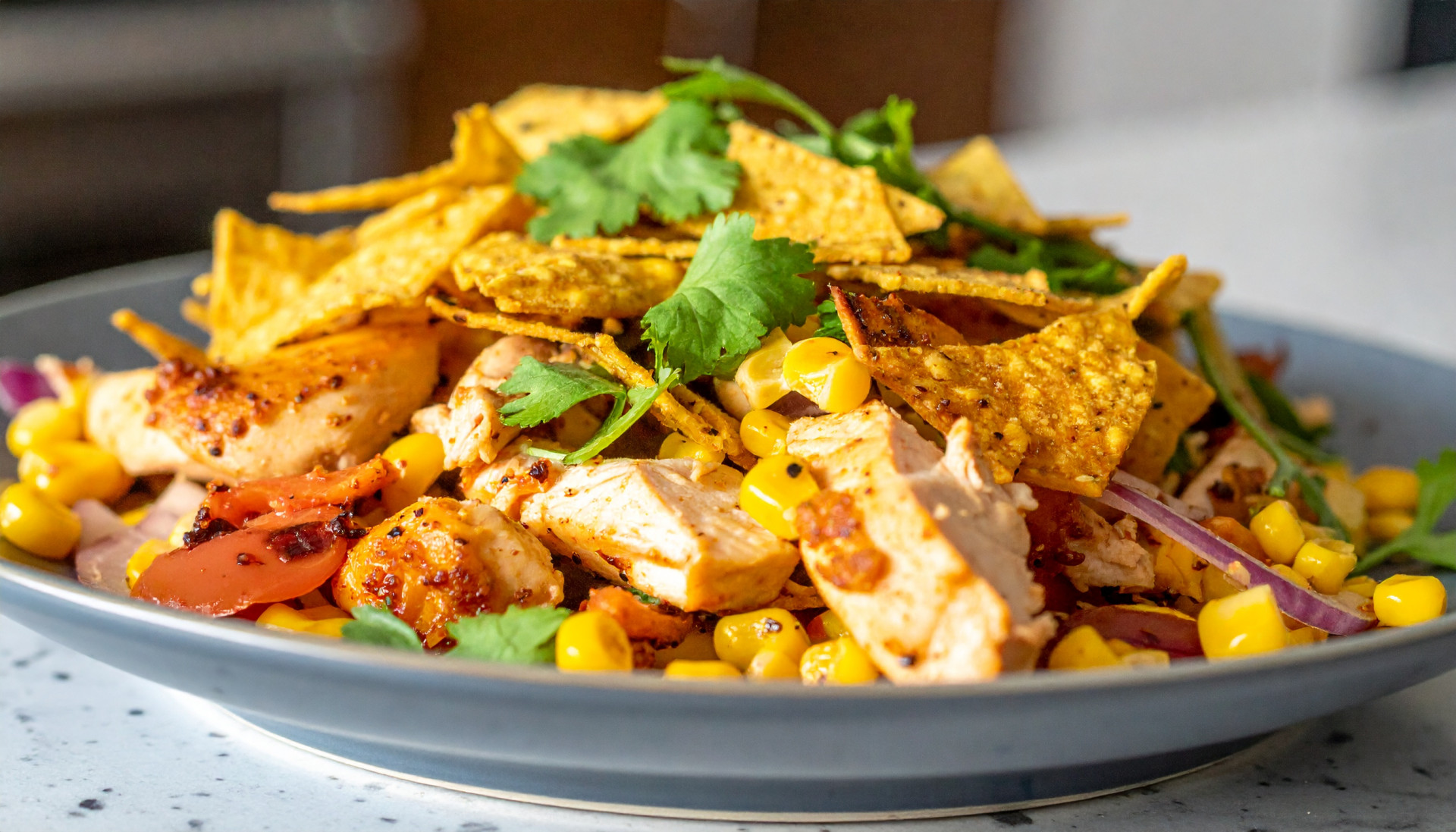 Roasted Fajita Chicken & Corn Salad with Tortilla Crunch