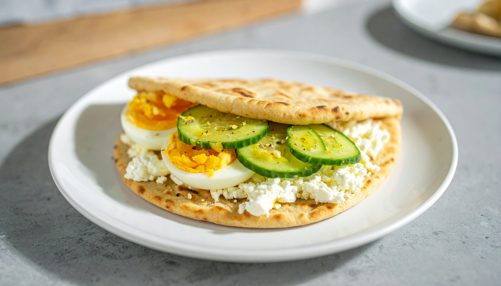 Mediterranean Breakfast Pitas with Eggs, Feta & Cucumber